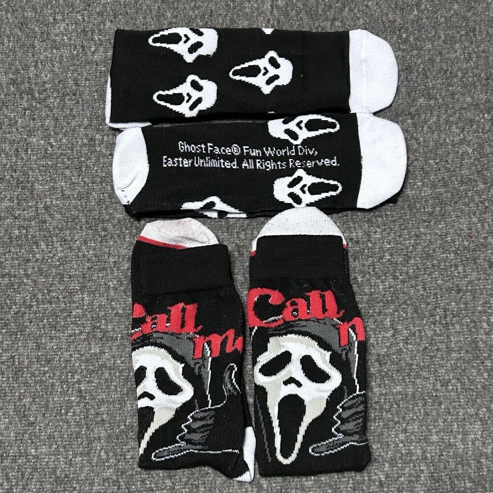 Scream Ghost Face "Call Me" Unisex Horror Crew Socks Black White 10-13 (2 Pairs)